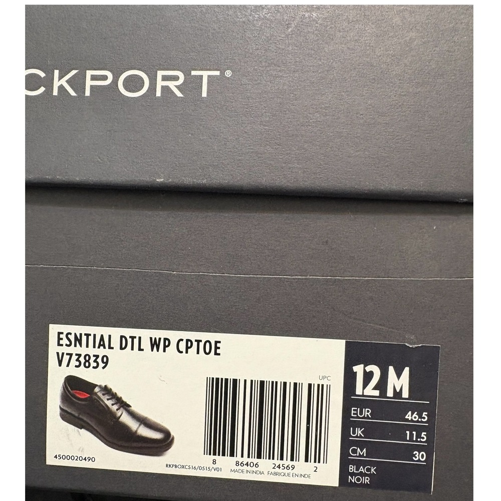 Rockport Mens Black Leather Dress Shoes Oxfords Walkability Cap Toe Hydro Shield - Picture 10 of 10